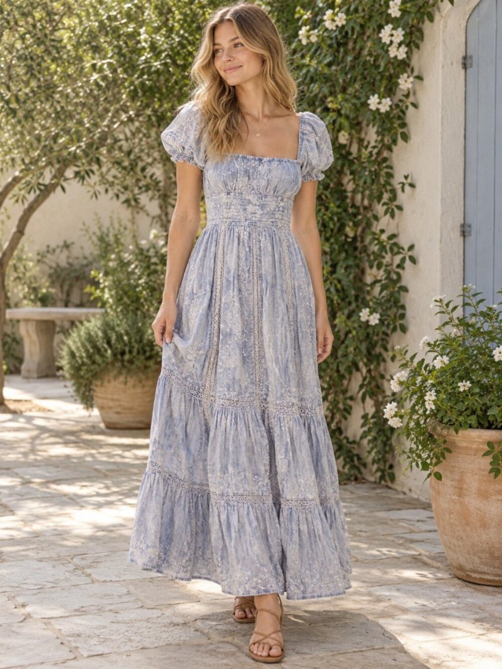 LoveShackFancy Norma Dress Washed Denim Blue size 0 Embroidered